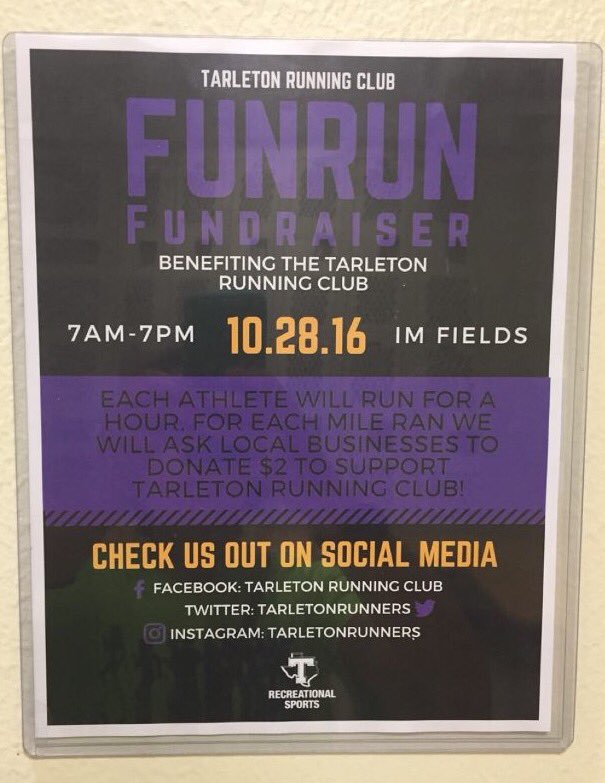tarletonrunners's tweet image. Come check out our Fun Run Fundraiser today at the intramural fields until 7pm!!