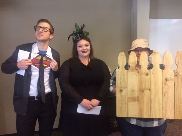 Halloween fun at #SolutonTree! Clark Kent, a neighborly witch, and Mr. Wilson strike a pose.