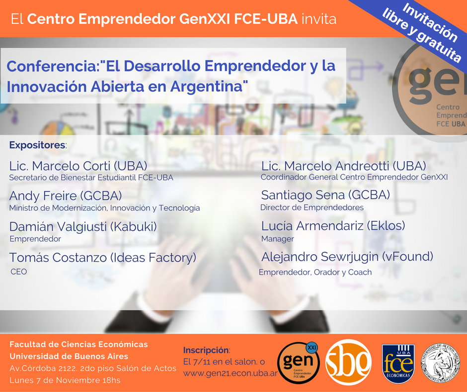 CentroGen21's tweet photo. Conferencia con Andy Freire y Santiago Sena, el 07/11 de 18-21hs en el Salón de Actos de la FCE. Inscripciones abiertas. ¡No te la pierdas! https://t.co/hOJaWm5rbp