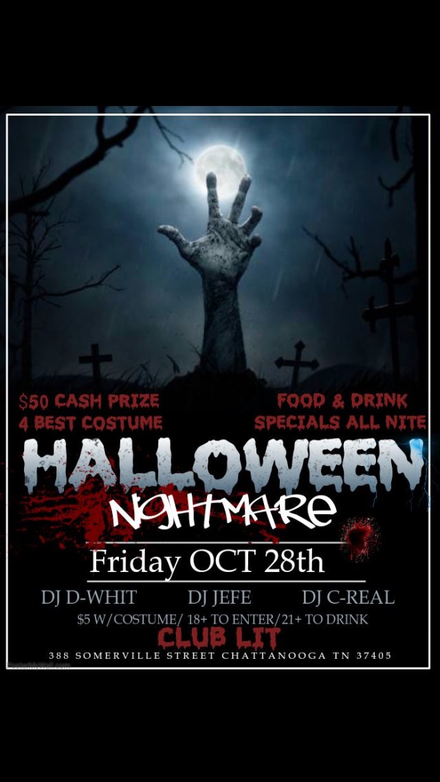 djdwhit901's tweet photo. Tonight!! 18+ Everybody $5 before 12!! And $5 ALL NIGHT WITH COSTUME! Jello-shots, drink specials and more!! #utc #utchatt #chattstate https://t.co/ZXDfhqp4Ej