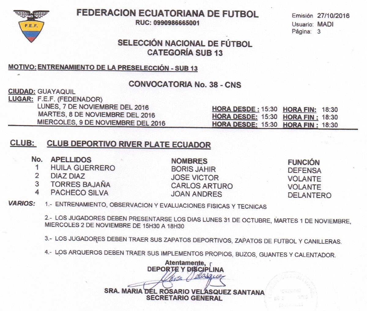 FormativasRiver's tweet image. Convocatoria a la PreSelección - sub 13, Boris Huila, José Díaz, Carlos Torres y Joan Pacheco 
#FuerzaRoja