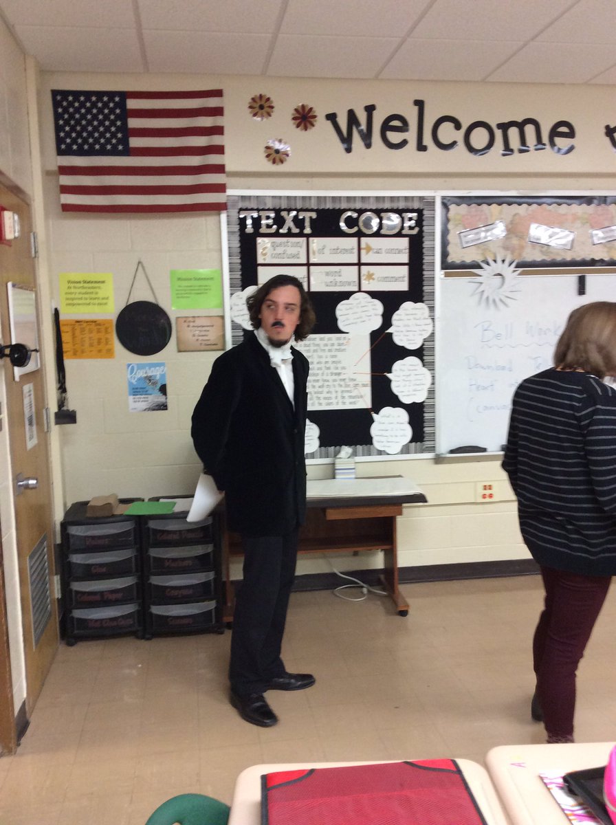 NMS_Knights's tweet photo. Is it true @MsMckinley_nms8? Edgar Allen Poe was at NMS today? #bringinglearning2life https://t.co/FlHIhCwe3R