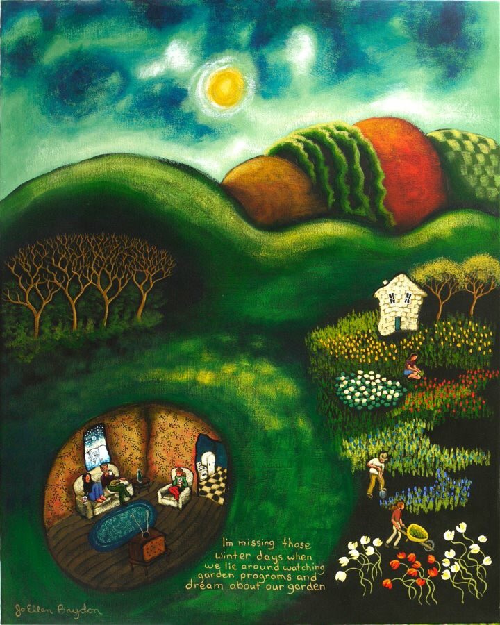 joellenbrydon's tweet image. I'm missing those winter days when we lie around watching garden programs and dream about our garden - 36"x24" acrylic on canvas