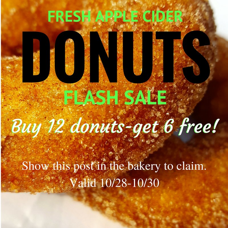 Deals on donuts are the best kind of deals! This weekend is your last chance until next year to get our delicious apple cider donuts!