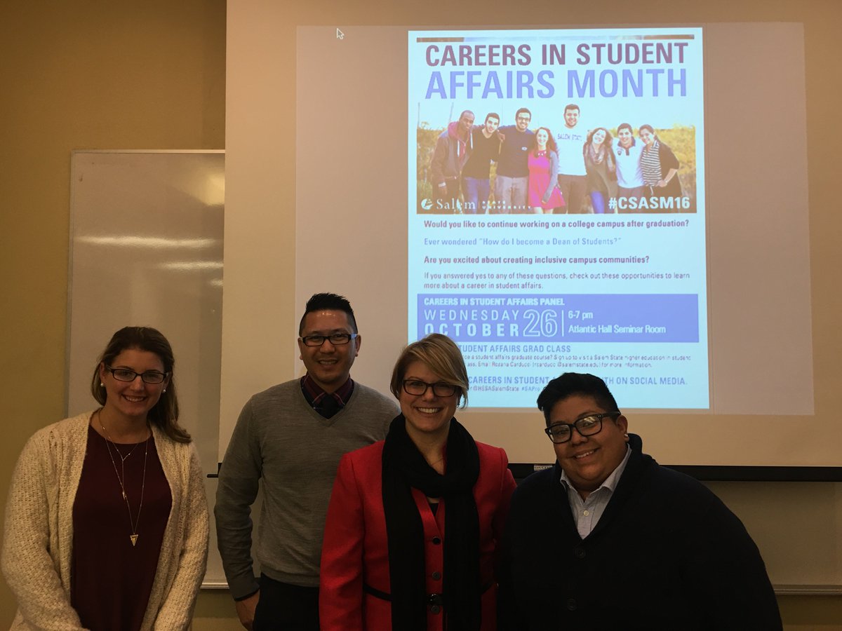 HESASalemState's tweet photo. Thank you @AlyssaLaurenza @JesusMontoya81 @JGoldenBattle & Dr. Carla Tharp for helping HESA celebrate Careers in Student Affairs #CSAM16 https://t.co/Gj9MzhU3L8