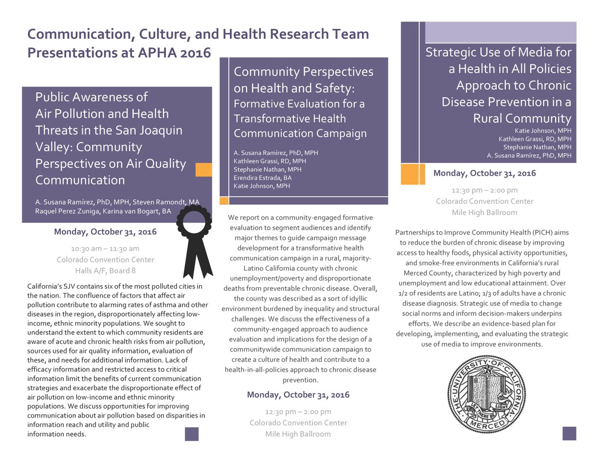UCMHealthComm's tweet photo. Check out our current projects from the @ucmerced CCH Team!
#HealthComm #PublicHealth #APHA2016 #HealthyMerced
https://t.co/Q1IkEOsJn9 https://t.co/hwcgc9i8cM