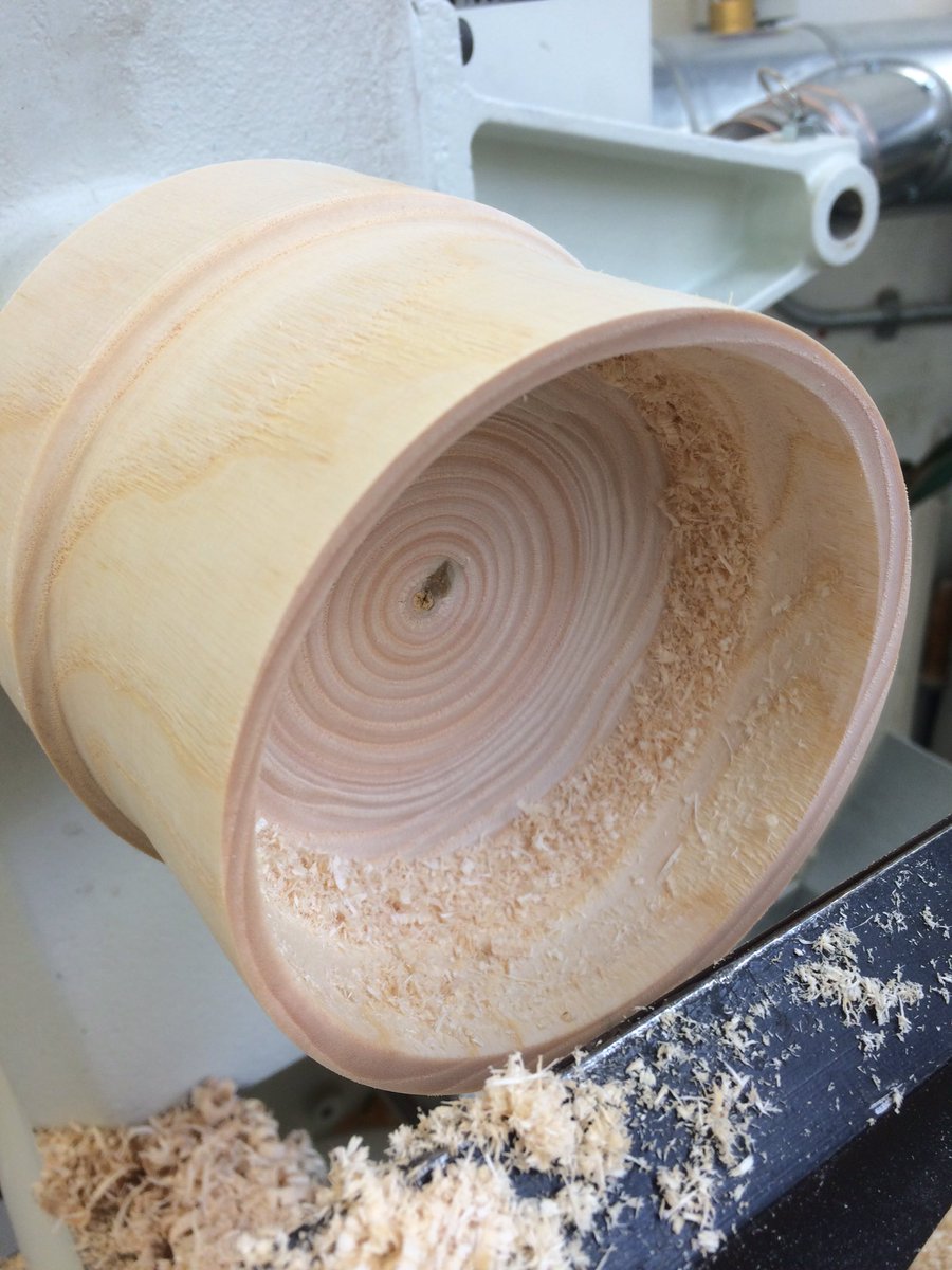 kerry_truman's tweet image. I had a little go at creating a thin walled hollow section with the bit of green timber I have.. a tricky process.. @AndyWoodturner #firstgo