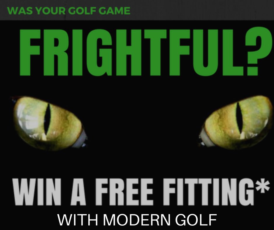 ModernGolfCA's tweet photo. Was your #golf game frightful this year? 
WIN A FREE FITTING! 
How to enter: 
https://t.co/6OhGdDJdiG 
#moderngolf #mgfrightfulfriday https://t.co/Z65WdOKwRY