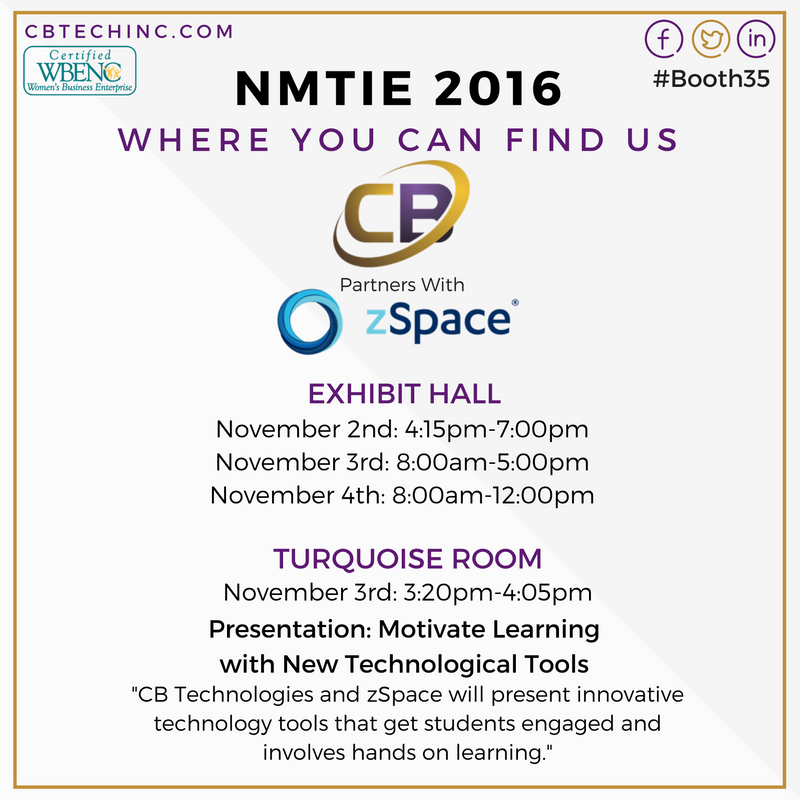 cbtechinc's tweet photo. Headed to #NMTIE next week? @zSpace and CBT will see you there with demos on site and a special presentation you won't want to miss! https://t.co/9dOcX4wCOp