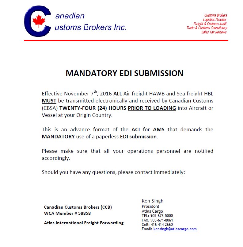CanadianBrokers's tweet photo. IMPORTANT INFORMATION TO EXPORTERS TO CANADA
NOVEMBER 7th MANDATORY EDI SUBMISSION https://t.co/j6NI4IjPJS