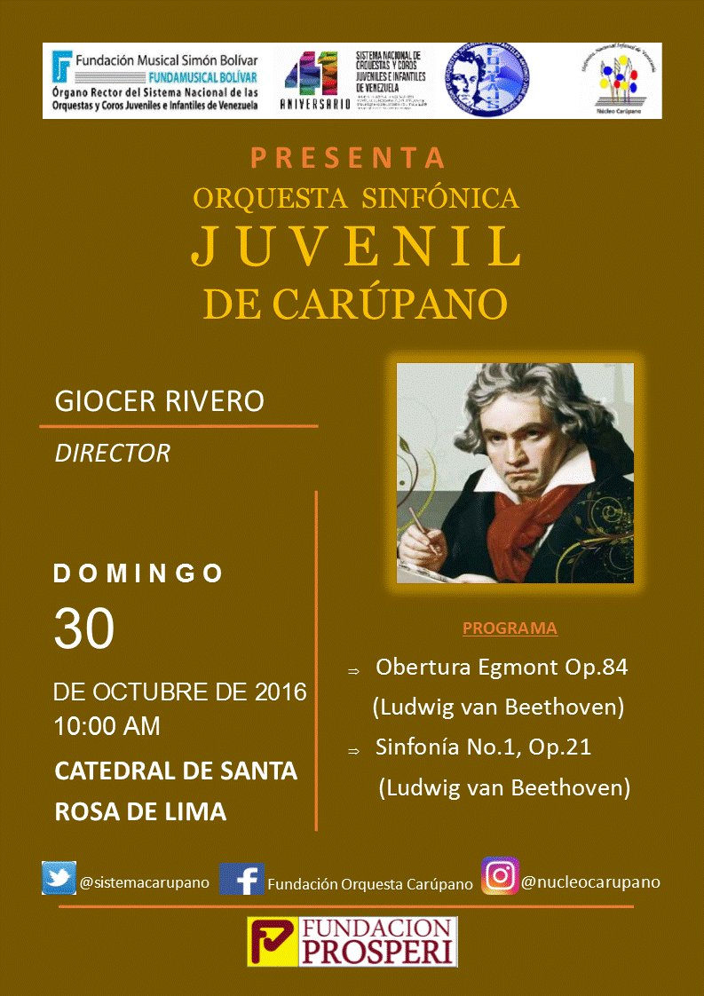 Domingo 30 de Octubre de 2016
10:00am. 
Catedral de Santa Rosa de Lima
Cordialmente Invitados. <a href="/elsistema/">El Sistema</a>