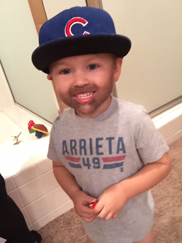 Mini Jake is ready for tonight's game. Are you? Let's go, #Cubs! #FlyTheW