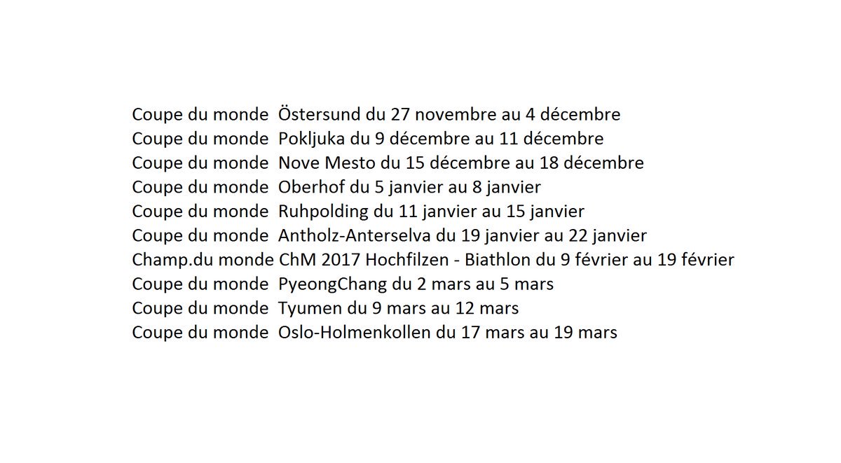 BiathFF's tweet image. Voici le calendrier de la coupe du monde de biathlon (2016-2017) : 🏆❄️

#Biathlon #EspritBleu 🇫🇷