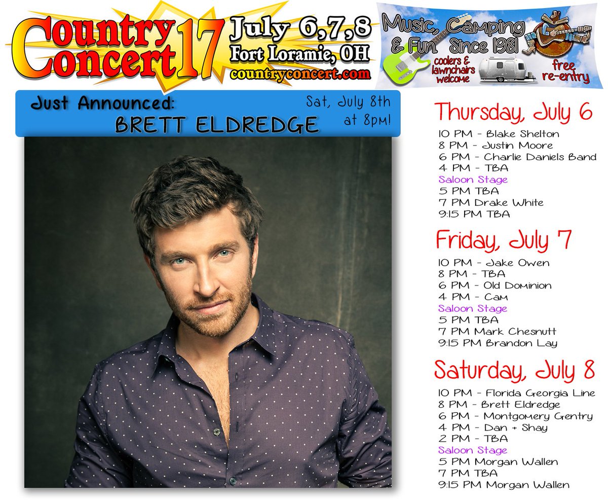 RT 2 welcome <a href="/bretteldredge/">Brett Eldredge</a> to #CountryConcert17 line up! Tix &amp; Camping on sale Tues 11/1! countryconcert.com #DontYa #WannaBeThatSong