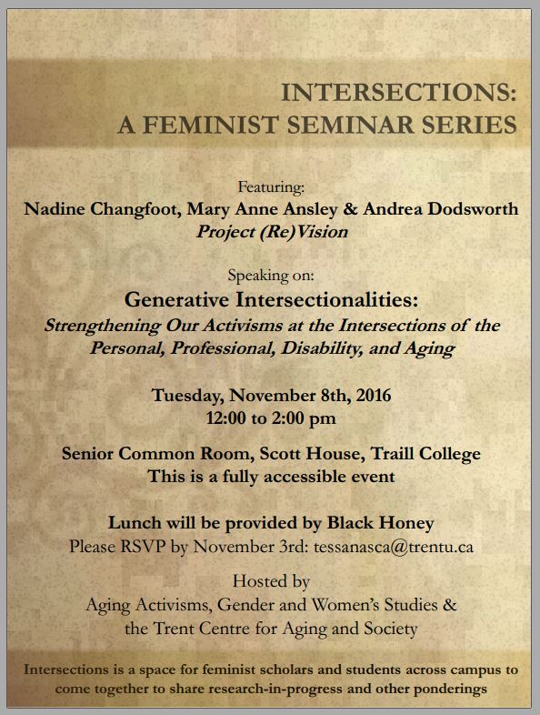 TrentAging's tweet image. Along with @agingactivisms and Gender &amp;amp; Women's Studies we're hosting a glimpse into important, community-engaged, feminist research. Join!