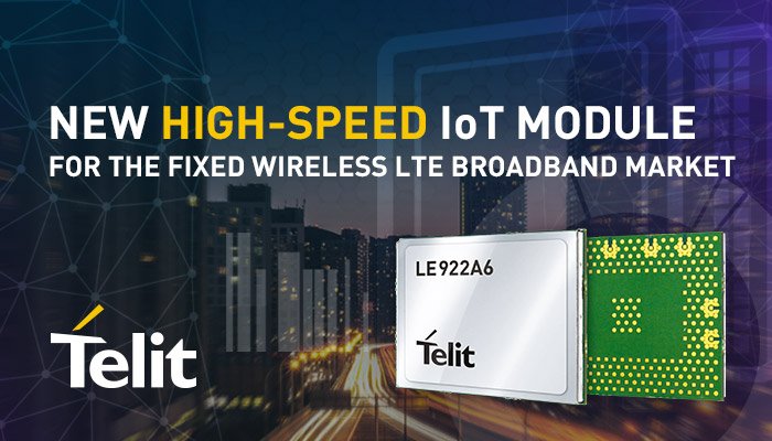 telitcinterion's tweet image. Telit Introduces high-speed IoT module for fixed wireless LTE broadband market. Cat 6, 300Mbps data rate #IoTmodule hubs.ly/H04_ldk0