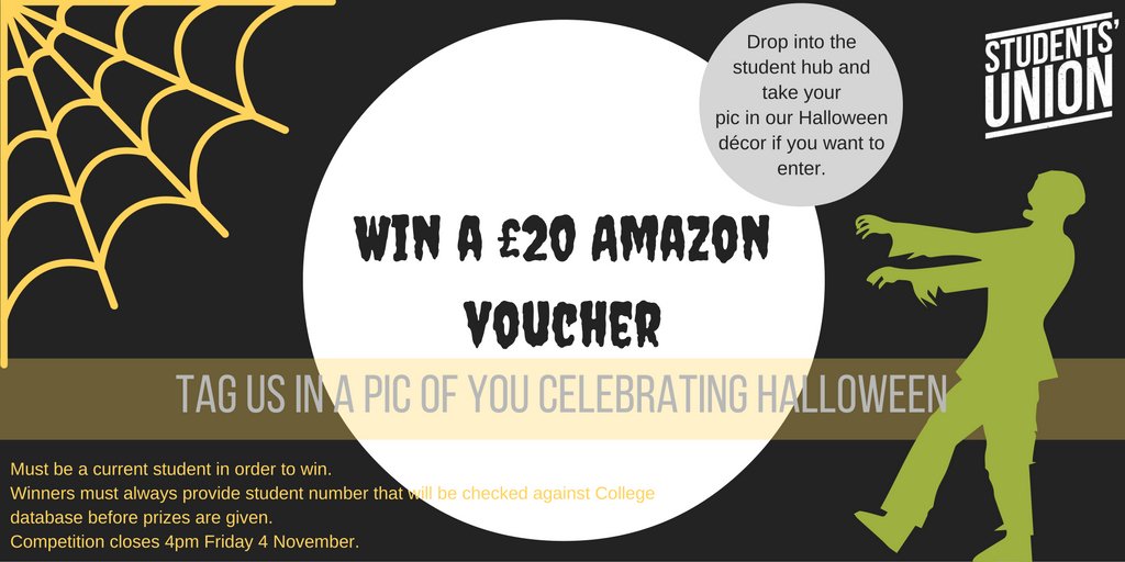 Gloscol_SU's tweet photo. Celebrating #Halloween this weekend? Tag us in your pic to for the chance to win a £20 Amazon voucher! #SUComp https://t.co/Hm6dRmmSJD