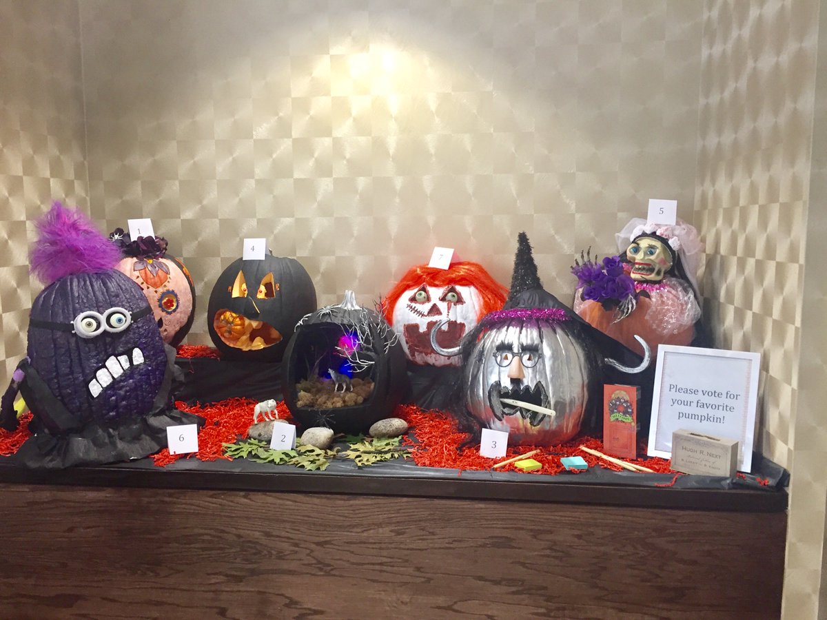 DbleTreeDallas's tweet image. Halloween Pumpkin Carving Contest!  Each department has submitted their  most creative pumpkin to win! Which  pumpkin do you like best?