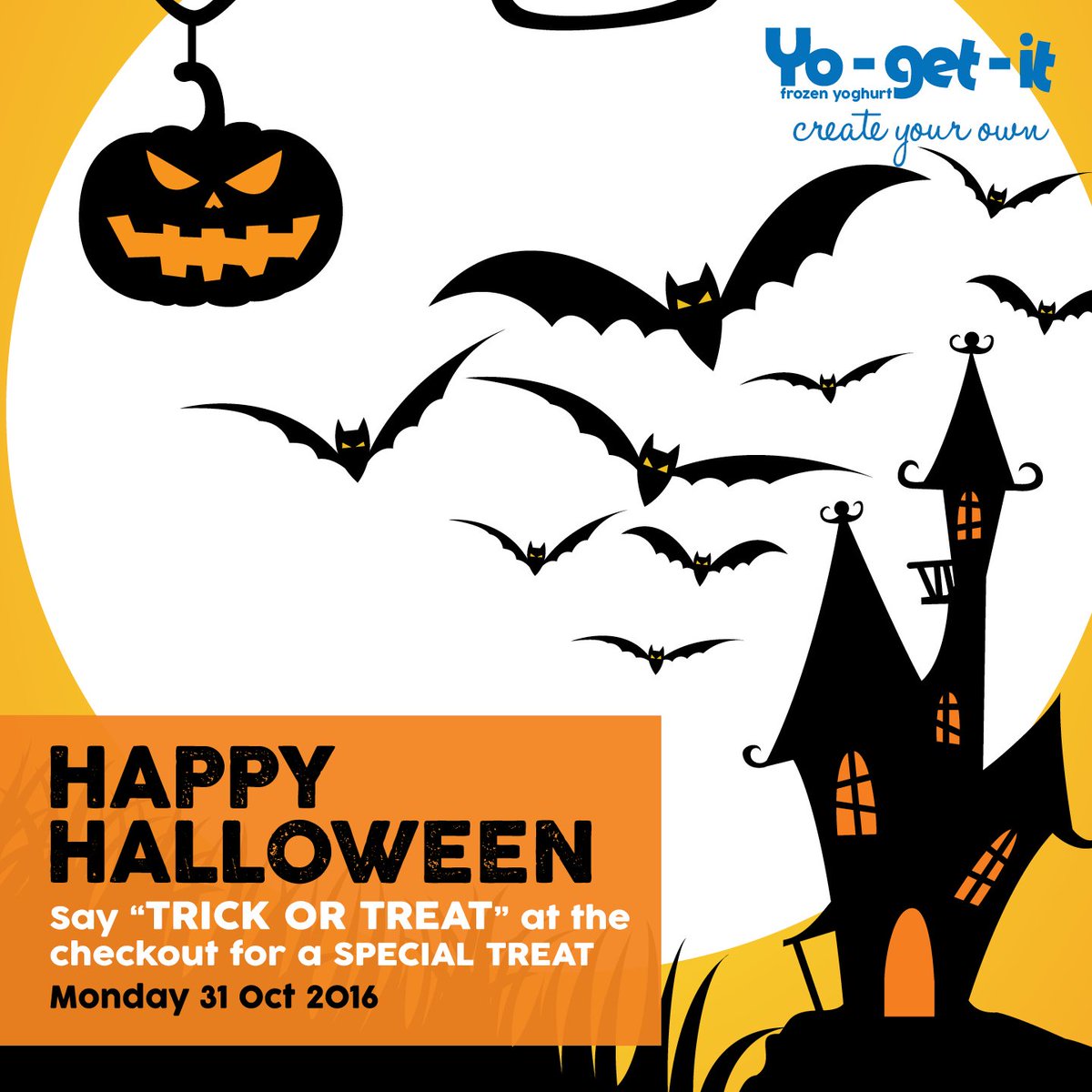 Treat yourself with the best froyo and get a kid cone free with every $5 purchase #yogetit #yogetitcranbournepark #trickortreat #halloween