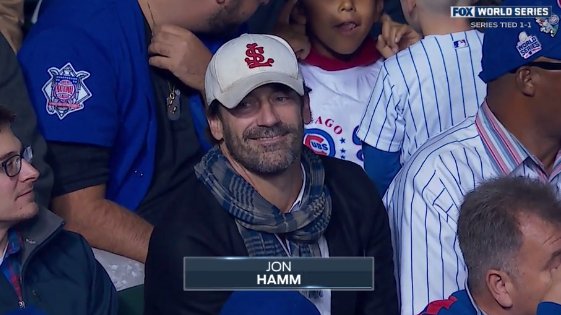 corey_miller5's tweet image. Jon Hamm rocking a #STLCards hat with the logo used from 1900-1919.

The same style worn when the #Cubs last won the #WorldSeries in 1908.