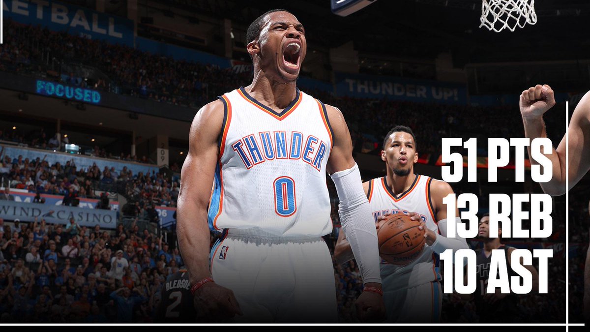 Have a night, Russell Westbrook. 

The last player to get a triple-double with 50-plus points? Kareem Abdul-Jabbar in 1975.