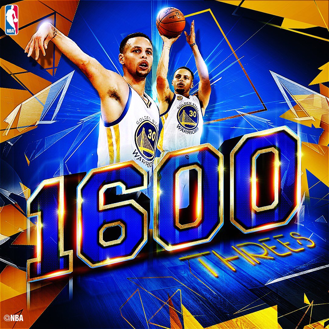 nbastats's tweet photo. With that last triple, Stephen Curry now has 1600 career three pointers. #DubNation https://t.co/BOX7Nu1i24