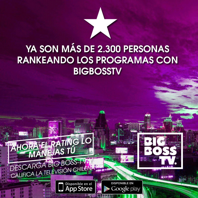 ¡¡Más de 2mil personas rankean por Big Boss TV!! ¿Cuándo te sumas?

iOS: appsto.re/cl/fSoFcb.i
Android: goo.gl/ydYF4G