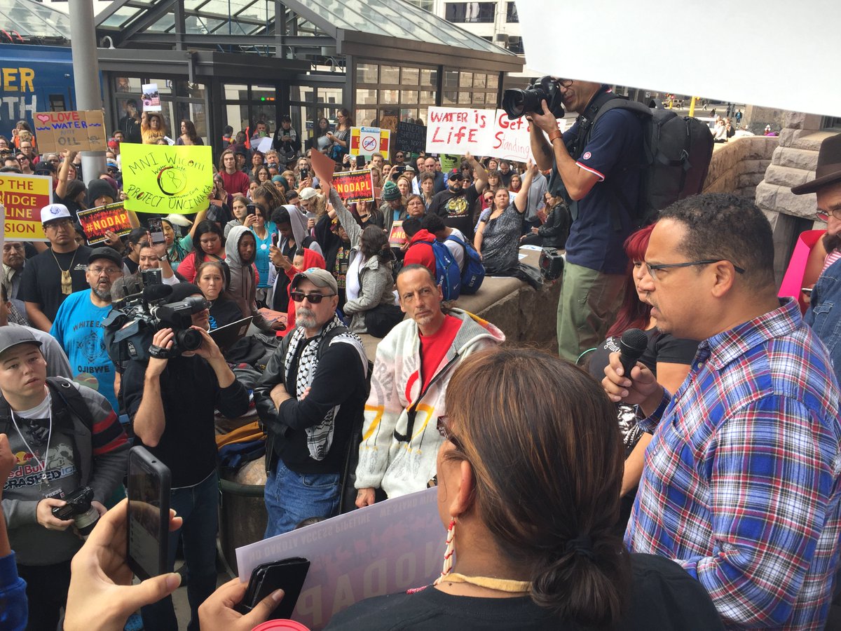 keithellison's tweet photo. The #DAPL risks polluting the Missouri and Cannonball Rivers, which are critical sources of water for millions of people. #WaterIsLife https://t.co/ryjIFIbjgA