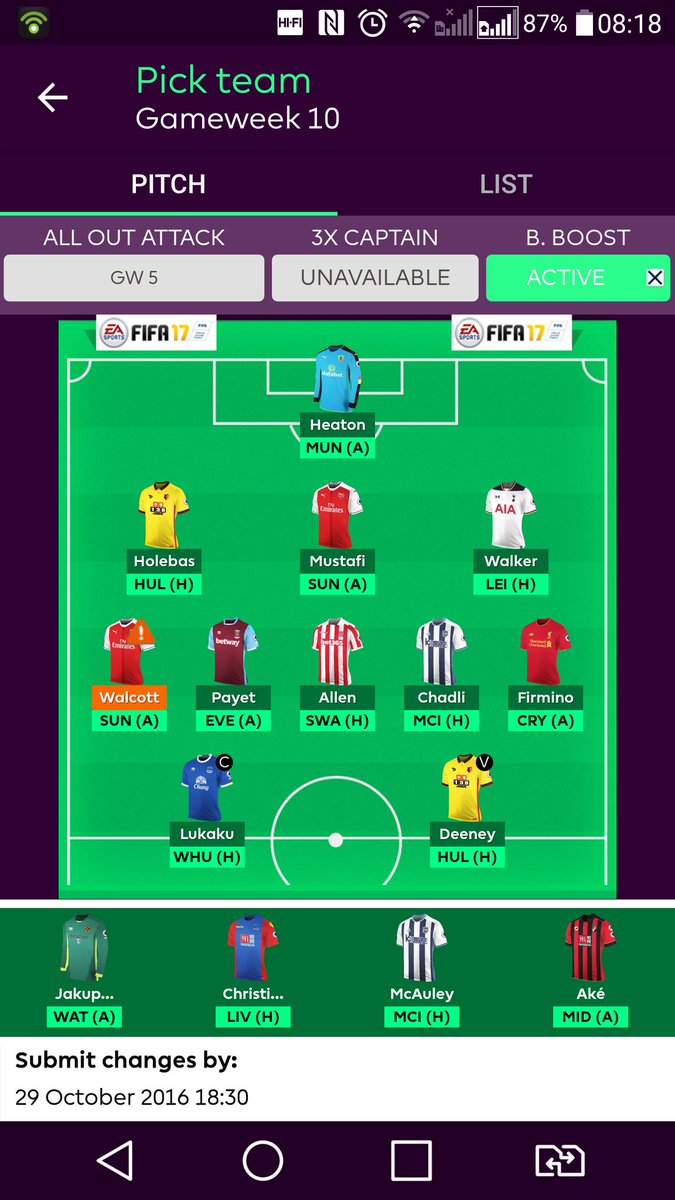 DaBigGaffer's tweet photo. @TheGafferTapes Fuckit, balls out and in the wind...will the bench boost cover the 18pt loss. #whatamithinking #mustbehigh https://t.co/bTfRg8EGxV