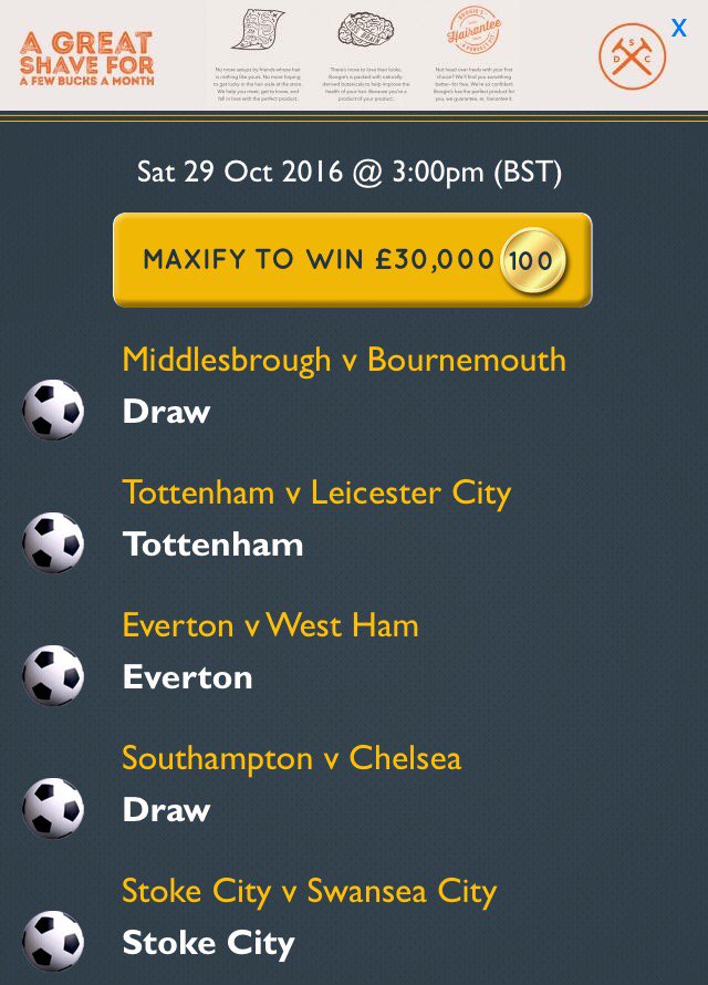 Maverick7629's tweet photo. See my #EPL predictions for @uMAXitFootball. Predict FREE &amp; WIN weekly prizes &amp; real cash https://t.co/yVu0vQgEd3 https://t.co/3Yvu3RdO8S