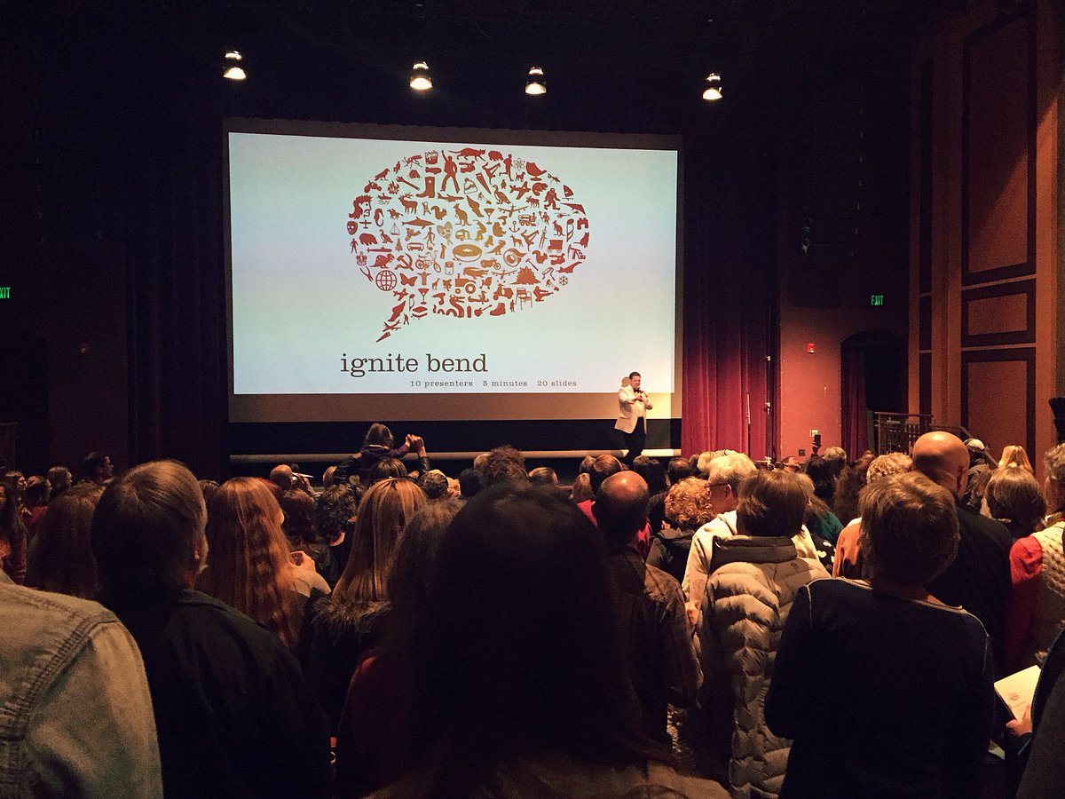TenthMonthBend's tweet photo. It was another full house @towertheatrebnd Thursday night with 5 minute hits of inspiration. Congrats to all of the @IgniteBend presenters. https://t.co/bm9okROI11