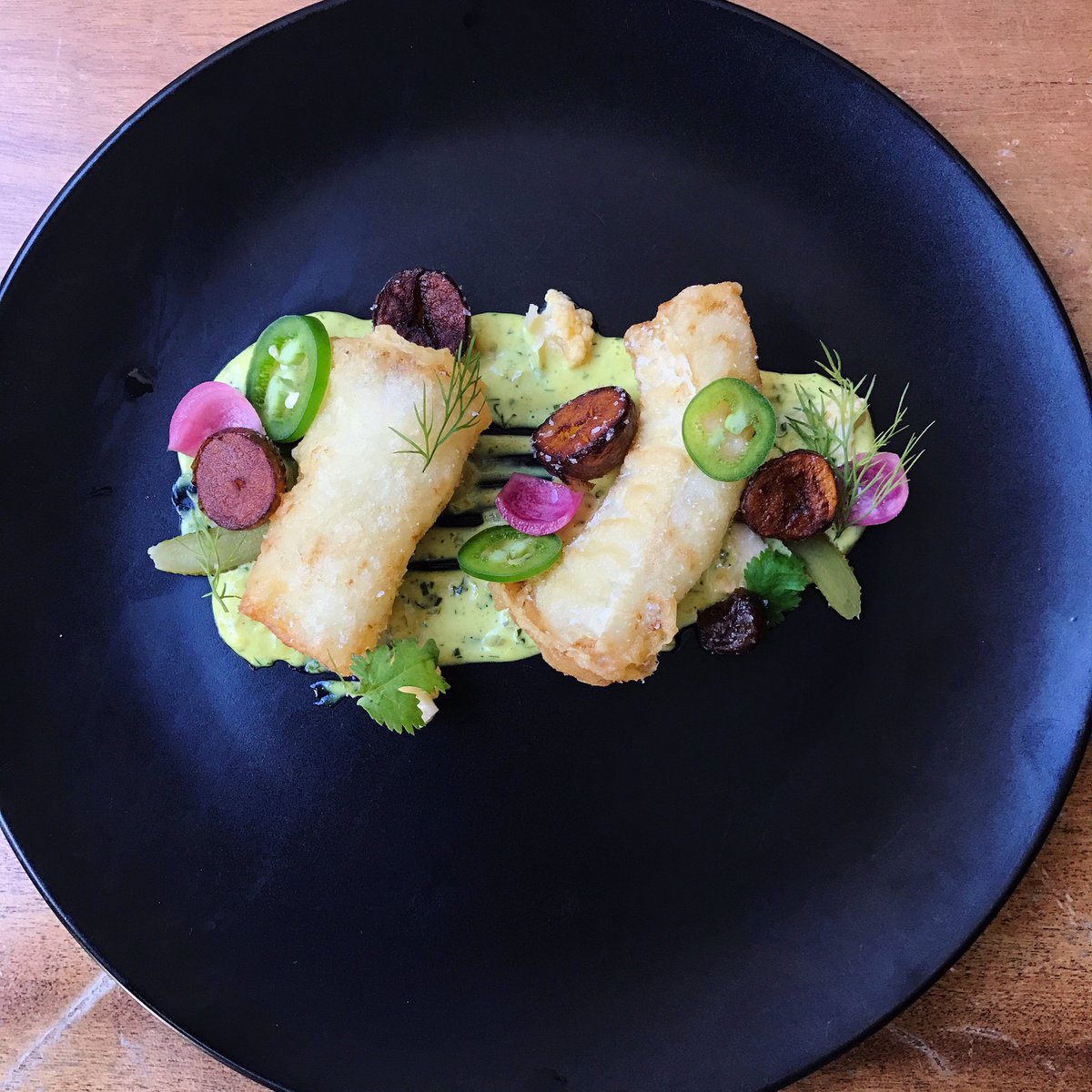 sbragaphilly's tweet photo. Crispy cod, curry remoulade, and pickled vegetables off our our anniversary menu, all throwbacks from back in the day! #sbragasfivecandles https://t.co/K9bg9J2w6F