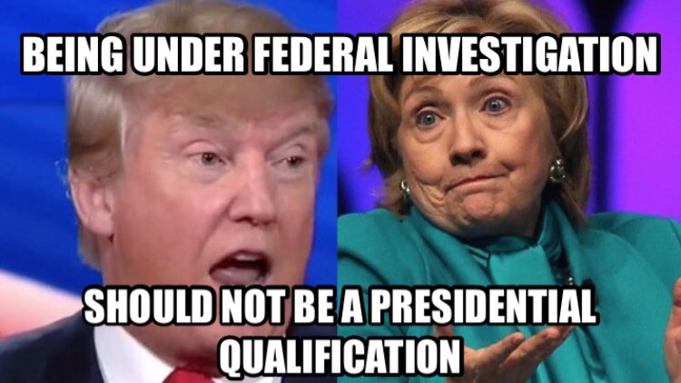 LazyLaylaaa's tweet photo. So Hill is back under federal investigation a week before election #HillaryEmails James Comey #FBIprimary #inners #imwithher #neverhillary https://t.co/cSMGOTZ14p