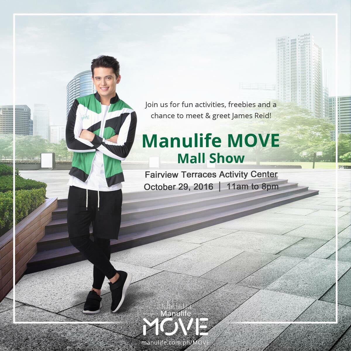 tellemjaye's tweet photo. MOVE with me today at Fairview Terraces, for Manulife MOVE! Hope to see you there! #JamesReidforManulife #ManulifeMOVEPh https://t.co/W3xBv7SQL6
