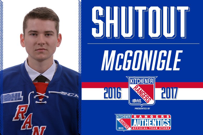 OHLRangers's tweet photo. #FINAL: #OHLRangers 2; Petes 0. McGonigle earns his first @OHLHockey win &amp; shutout! #PBOvsKIT https://t.co/KFq4Nl5ZT3