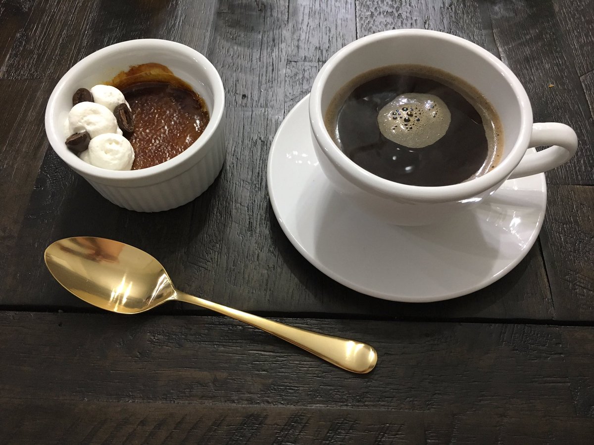 EmmaDischer's tweet photo. Our final course is a creme brûlée made with the coffee flavored beer paired with French press coffee. #redefineddining https://t.co/QETORsb6uh