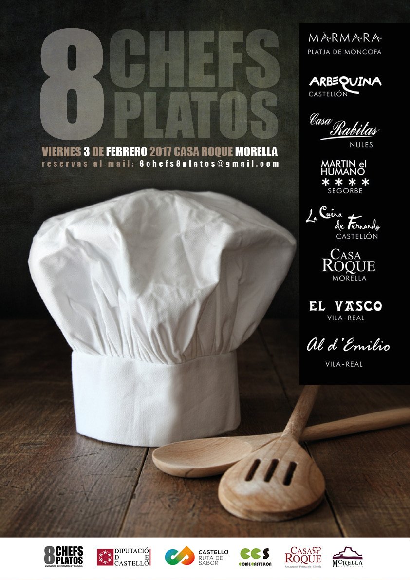 Nuestra IV cena exclusiva #8chefs8platos se celebrará en <a href="/Roquemorella/">Casa Roque Morella</a>. Viernes 3 de febrero de 2017. Reservas: 8chefs8platos@gmail.com