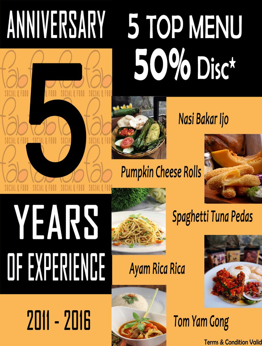 Enoy 50% DISC for TOP 5 menu of Fab i5 years Happy Anniversary of Fab