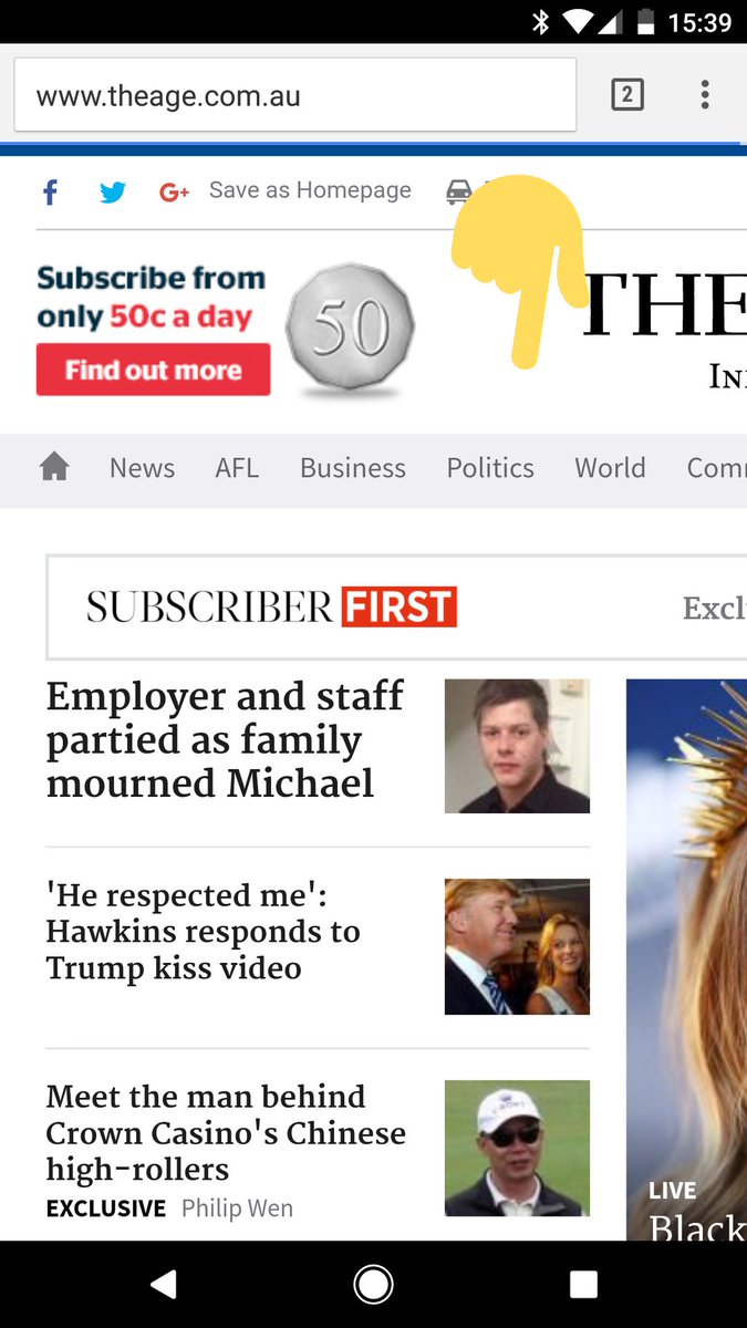 's tweet image. Oops looks like @theage need to update their tests. #notmobile