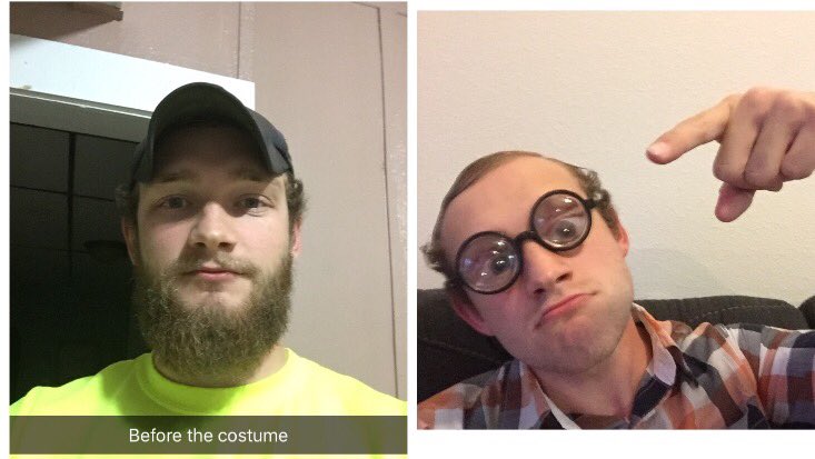 ReeceWilson13's tweet photo. B4 and after dressing up like bubbles, u guys kick ass &amp; I shaved my long ass beard just for you. Been the hit of the party @MSmithBubbles https://t.co/YhL3FotqQg