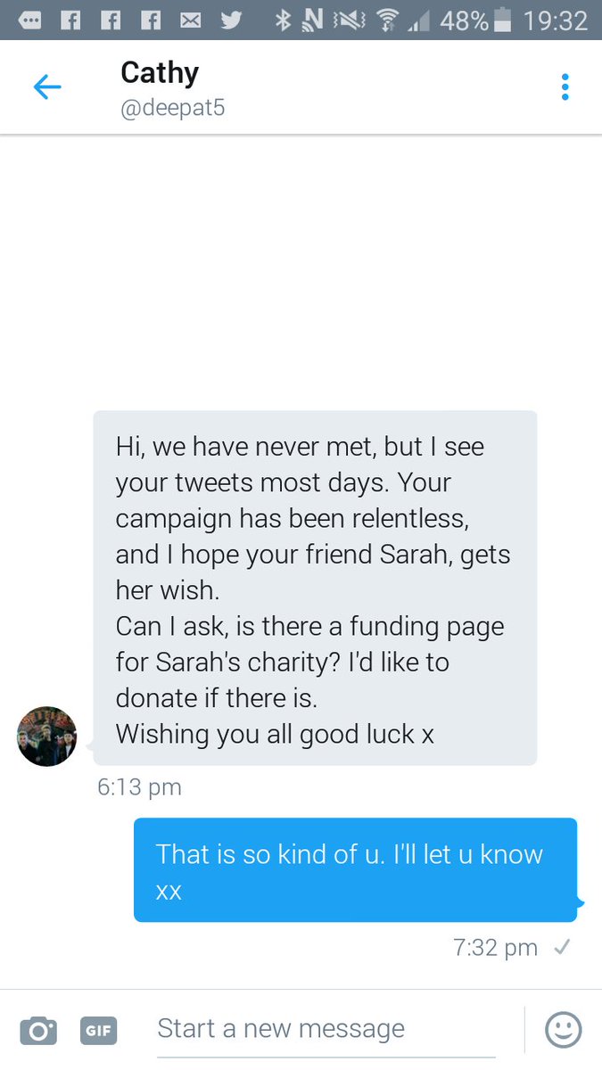 KendallTTHQ's tweet photo. Receiving this lovely message from a lady I don't know this week has made the campaigning all worthwhile 
💙 #SingForSarah 💙
@GaryBarlow https://t.co/fqQonKx6WS