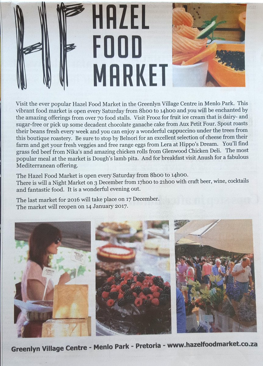 thehazelmarket's tweet photo. Visit Hazel Food Market today for an amazing culinary 8h00 to 14h00. Voted Best Food Market in Pretoria #BoP2016. https://t.co/1OcloqhpSa