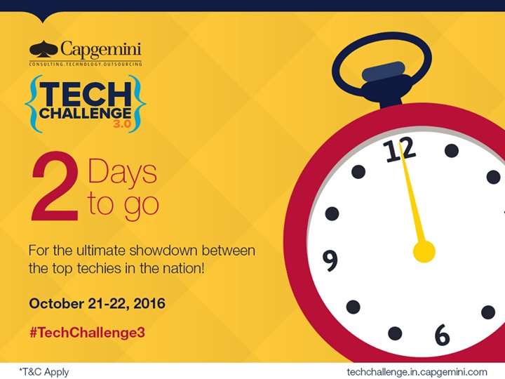 moumitadpandey's tweet image. It&apos;s almost here! #TechChallenge3 grand finale kicks off in 2 days. Are you ready? ... facebook.com/CapgeminiIndia…