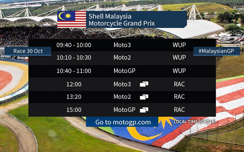 MotoGP's tweet photo. For the penultimate time this year... are you ready?📅⏰

#MalaysianGP https://t.co/6KGSKvYioF