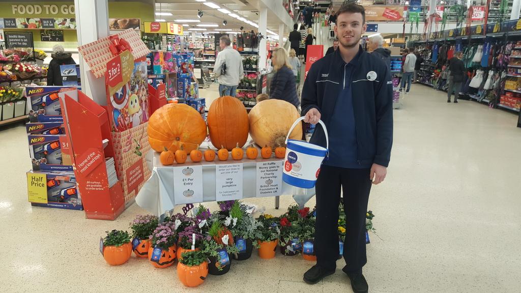 Giant pumpkin raffle at Tesco Addlestone raising money for Diabetes UK and British Heart Foundation 🍊 🍊🍊