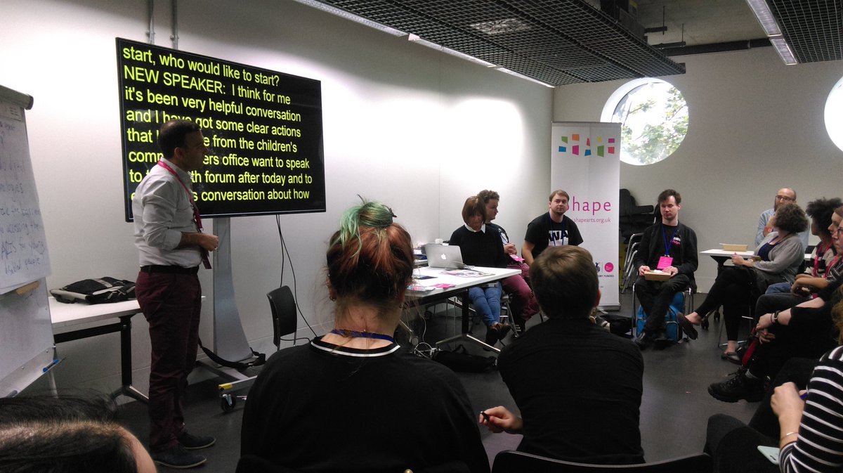 voicemaguk's tweet image. Group sharing back their favourite bit of the session. &quot;How do digital technologies break the barriers-?&quot; #shapearts