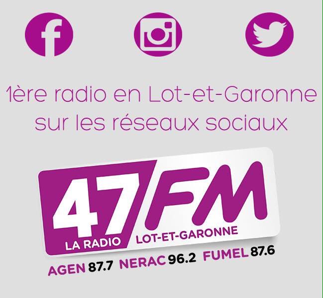 C'est dit ! #Instagram 231 #Facebook 6310 (+20 semaine)  #Twitter 2287 abonnés Rejoignez-nous #47fm ! Cc. <a href="/DolbyEric/">Eric Dolby</a> <a href="/DiPapet/">Di Papet</a> <a href="/Mediameeting_/">Mediameeting</a>