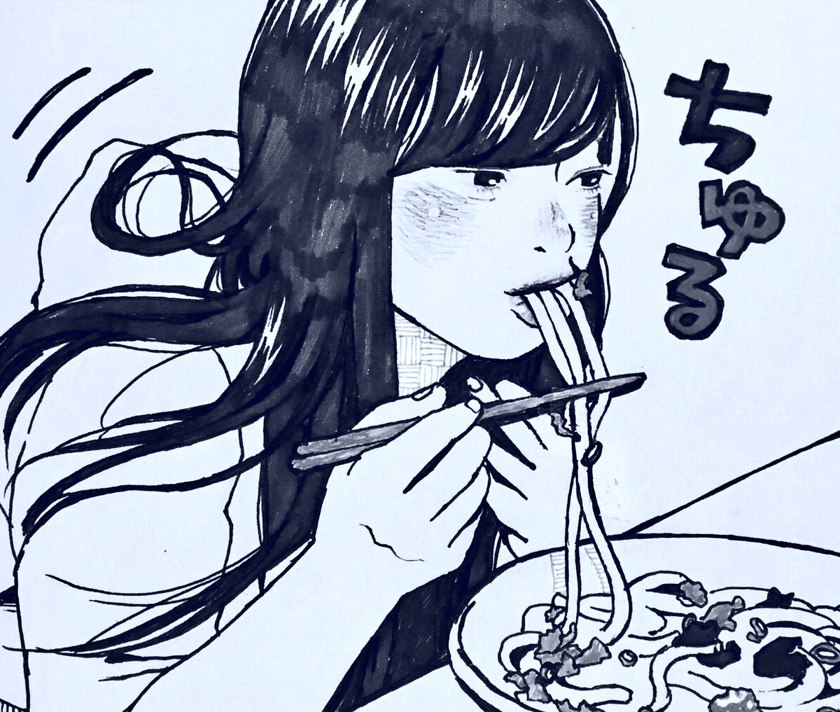 食べ物なのに無意識に青で塗っちゃったので無理矢理モノクロにしたうどん安ちゃん 