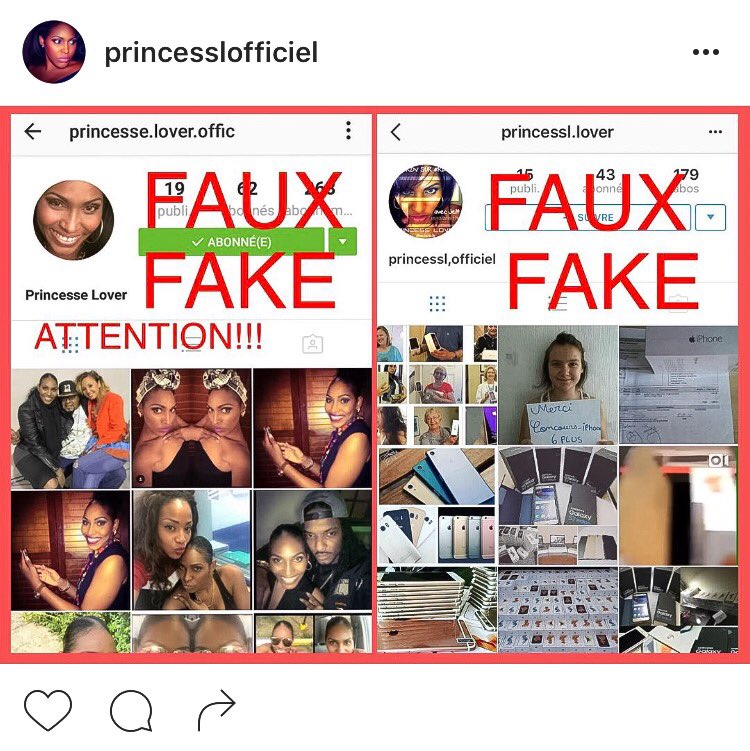 NicolePrincessL's tweet photo. ATTENTION !! #FAUX #FAKE  #SIGNALER 😡😡😡😡👎🏽👎🏽👎🏽 Je n'ai qu'un seul compte Instagram : @princesslofficiel https://t.co/S9tqM2i16h