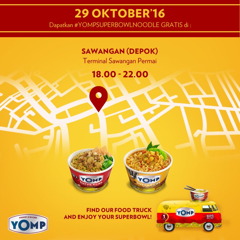 yompid's tweet photo. Yuk cari foodtruck kami di sana, dan nikmati semangkuk #YOMPSUPERBOWLNOODLE GRATIS!

Visit our web for details https://t.co/0F6VctAZqa https://t.co/5Ug9TIUS02